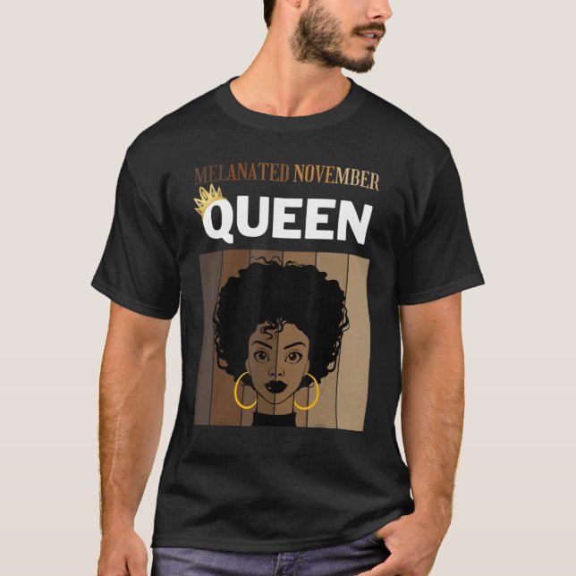 Camiseta Rainha Afro-Americana Melanizada Novembro Bi (Frente)