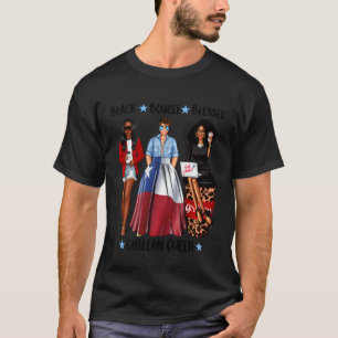 Camiseta Rainha Afro Chilena Negra Bandeira Forte do Chile