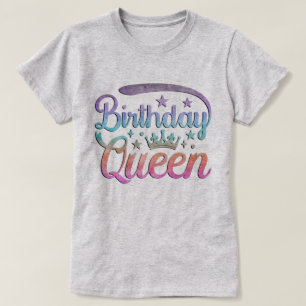 Camiseta Rainha de Aniversário Coroa Ombre Aquarela Pastel