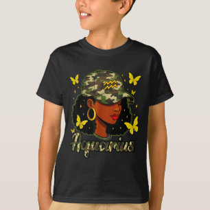 Camiseta Rainha de Aquário Mulher Negra Camuflagem Chapéu A