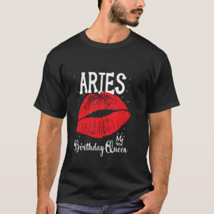 Camiseta Rainha de Áries Lábios Vermelhos Zodíaco Aniversár