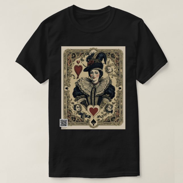 Camiseta Rainha de Copas de Baralho Vintage (Frente do Design)
