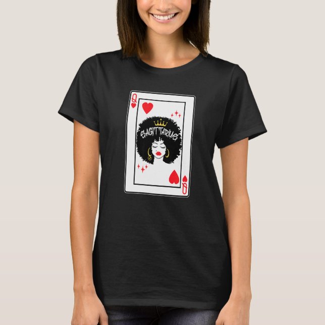 Camiseta Rainha de Copas de Cartas de Blackjack de Sagitári (Frente)