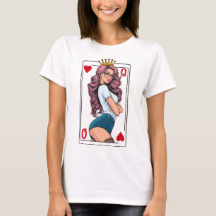 Camiseta "Rainha de Copas": uma mulher com cabelo rosa.