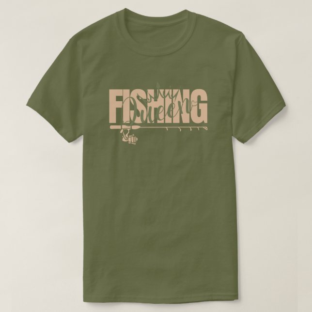 Camiseta Rainha de pesca | rosa militar (Frente do Design)