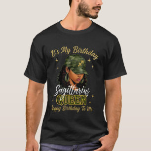 Camiseta Rainha de Sagitário Mulher Negra com Camuflagem de