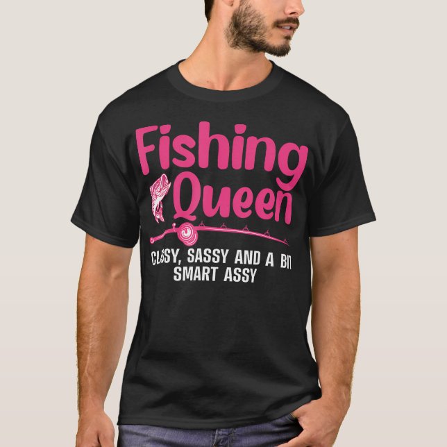 Camiseta Rainha Design De Pesca Engraçada Para Mulheres Moç (Frente)