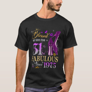 Camiseta Rainha do Aniversário de 51 anos Abençoada por Deu