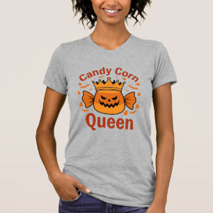 Camiseta Rainha do Candy Corn Coroa de Halloween Morcegos_1