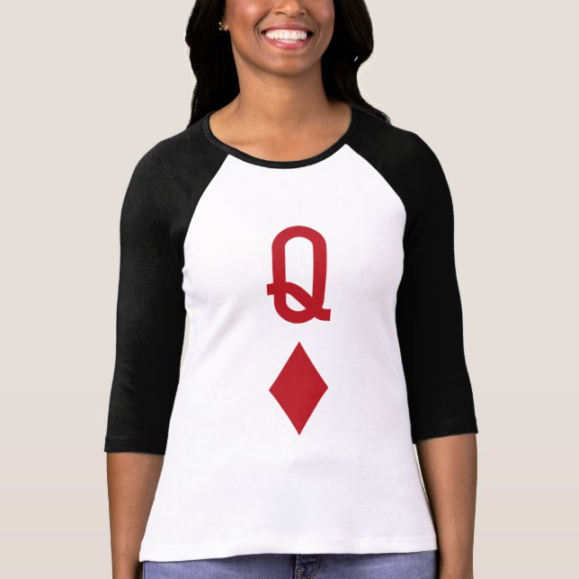 Camiseta Rainha do cartão de jogo vermelho dos diamantes (Frente)