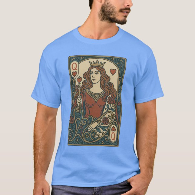 Camiseta Rainha dos Corações — Retrato de Arte Nouveau Rose (Frente)