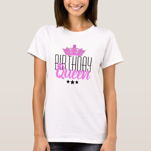 Camiseta Rainha e Coroa Rosa de Aniversário (Frente)