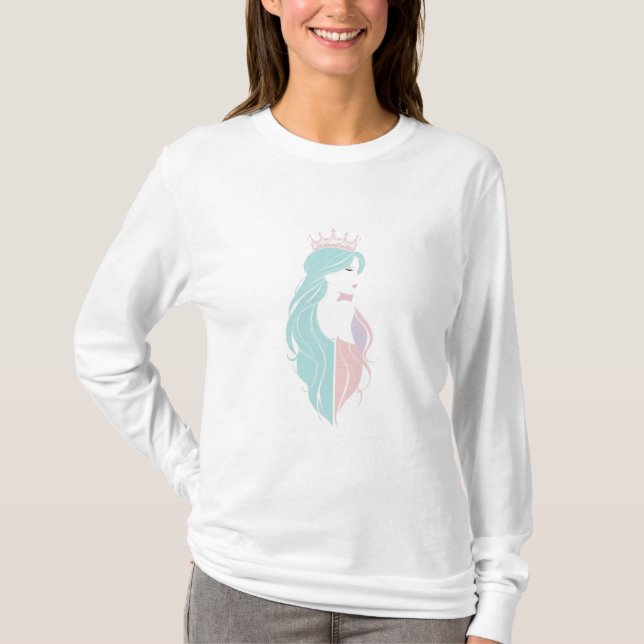 Camiseta "Rainha Elegante com Coroa" Design Pastel (Frente)