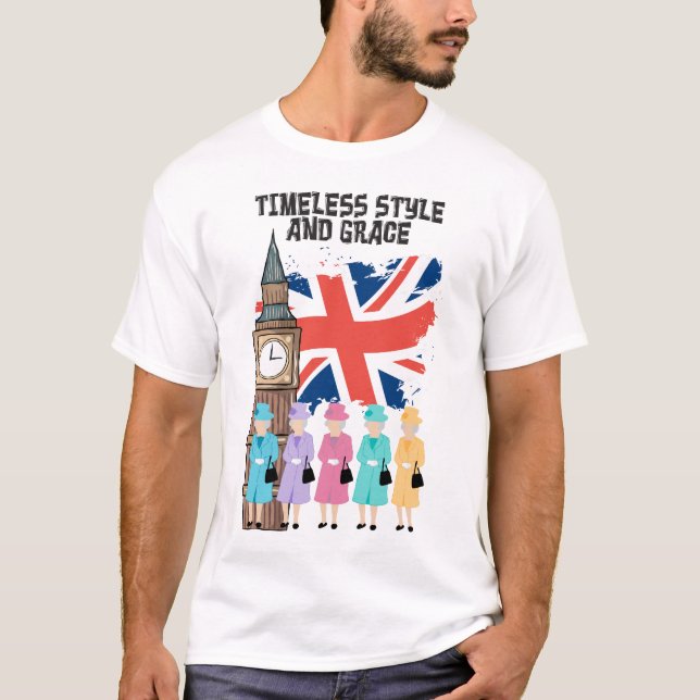 Camiseta Rainha Elizabeth II - Estilo de Eterno e Graça. (Frente)