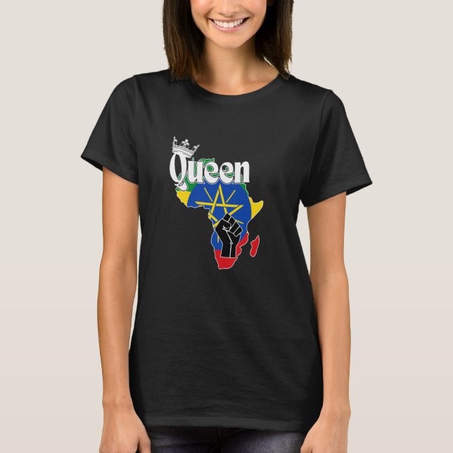 Camiseta Rainha Etíope com bandeira Etíope - Mapa F (Frente)