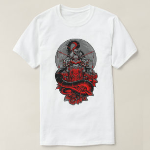 Camiseta Rainha Geisha Escura Imperatriz com Serpente e Flo