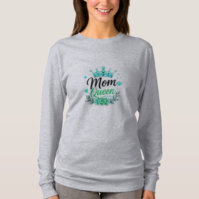 Camiseta Rainha Mãe Coroa de Teal Floral (Frente)