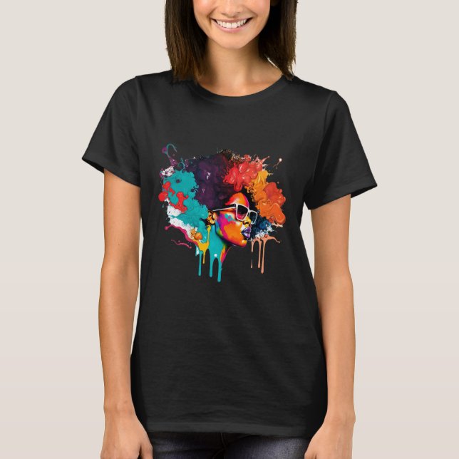 Camiseta Rainha Negra Afro Melanin Derrubando Arte American (Frente)