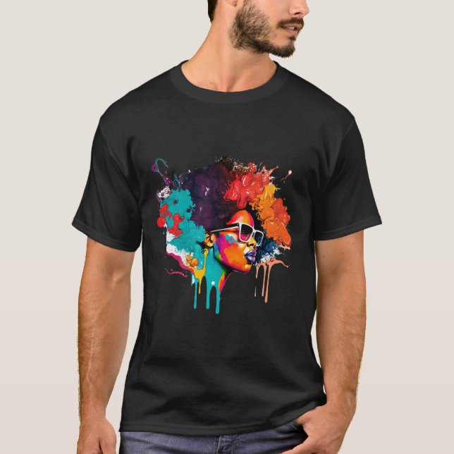 Camiseta Rainha Negra Afro Melanin Derrubando Arte American (Frente)
