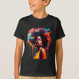 Camiseta rainha negra afro melanina derramando juneteenth a