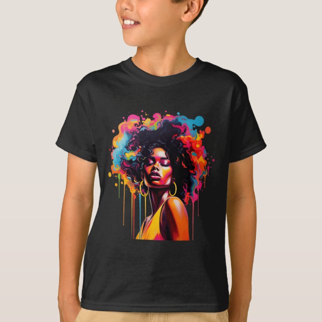Camiseta rainha negra afro melanina derramando juneteenth a (Frente)
