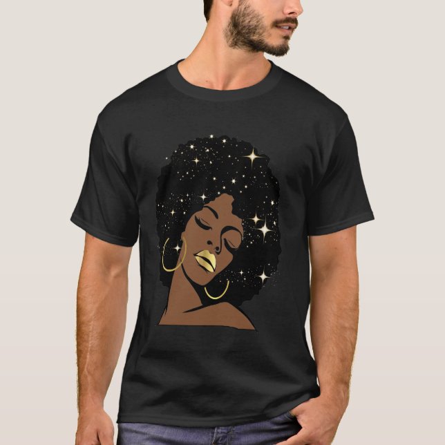 Camiseta Rainha Negra Estrelas Afro Diva Celestial Mulheres (Frente)
