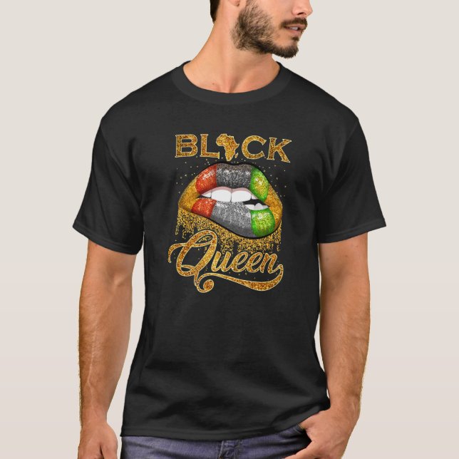 Camiseta Rainha Negra Lábios Brilhante e Dourada Panorâmica (Frente)