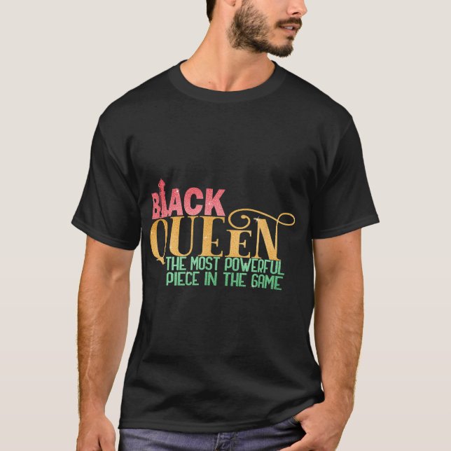 Camiseta Rainha Negra Mais Poderosa Xadrez Afro-Americano (Frente)