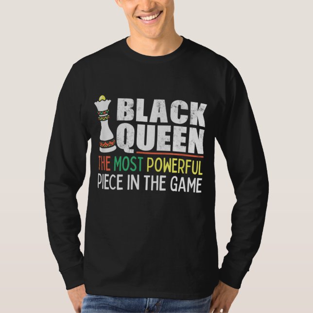 Camiseta Rainha Negra Mais Poderosa Xadrez Afro-Americano (Frente)