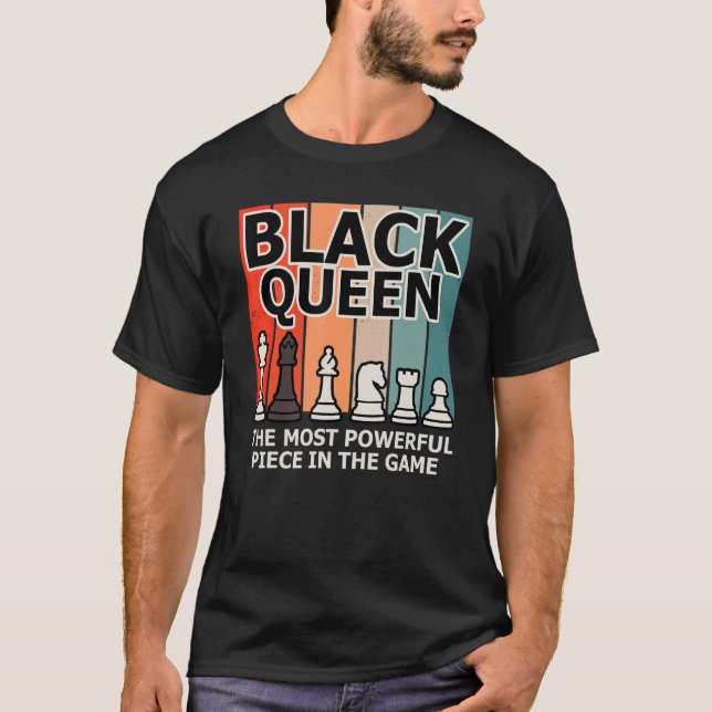Camiseta Rainha Negra O Mais Poderoso Xadrez Afro-Americano (Frente)