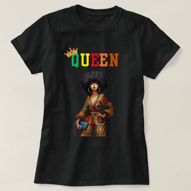 Camiseta Rainha Nubiana: Camisa-T feminina da Elegância (Frente do Design)