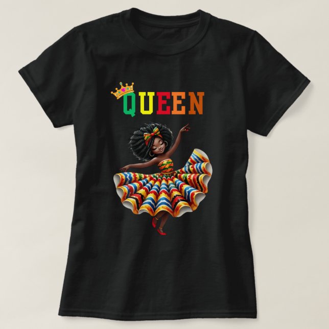 Camiseta Rainha Nubiana: Camisa-T feminina de dança (Frente do Design)