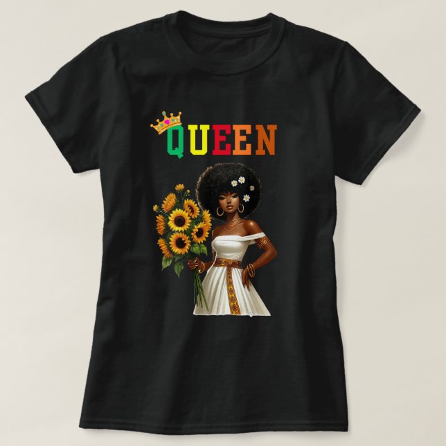 Camiseta Rainha Nubiana: Camisa-T feminina margarida (Frente do Design)