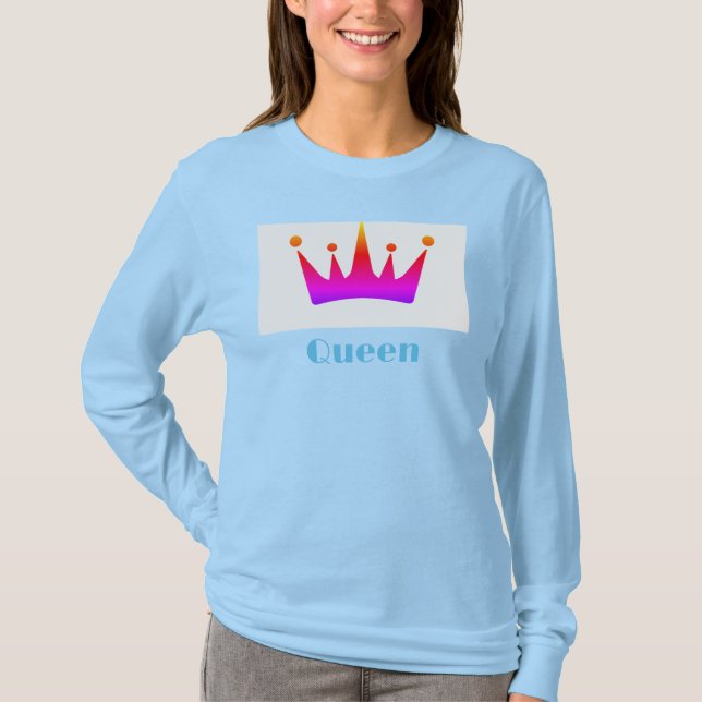 Camiseta Rainha Personalizada Imagem Coroa Azul Leve Largur (Frente)