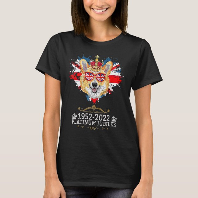 Camiseta Rainha Platinum Jubilee Corgi Com Coração De Cacho (Frente)
