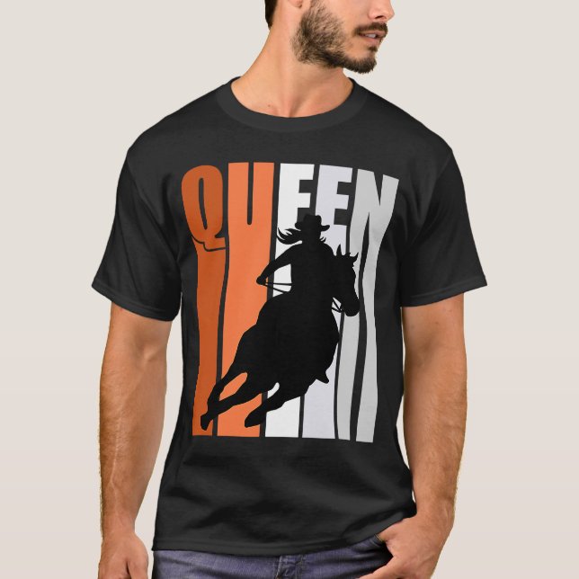 Camiseta Rainha Rodeia de Barrel Raça Vaca Retro Ora (Frente)