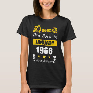 Camiseta Rainhas são Nasceres em janeiro de 1966 Feliz Aniv
