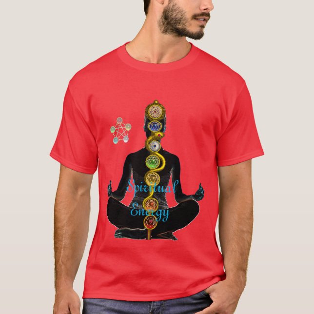 CAMISETA RAIO DE ASCLEPIUS 7 CHAKRAS, YOGA LOTUS POSE (Frente)