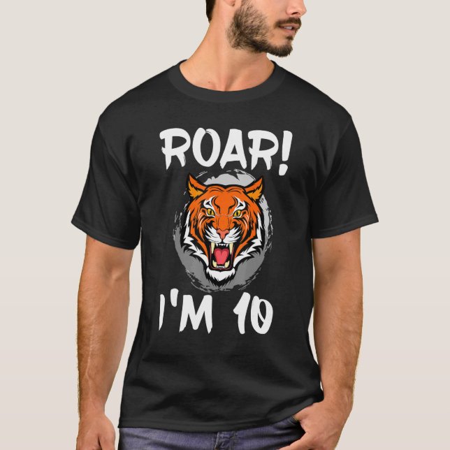 Camiseta Raio, sou 10 Tigre Animal Themed Festa de aniversá (Frente)