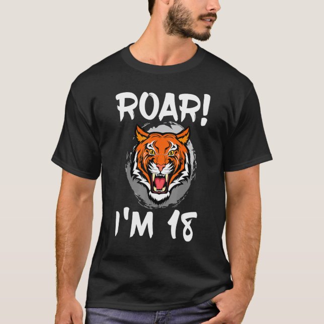 Camiseta Raio, sou 18 Tiger Animal Themed Festa de aniversá (Frente)
