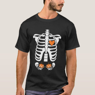Camiseta Raio-X de Halloween Gravidez Esperando Gêmeos Bebê