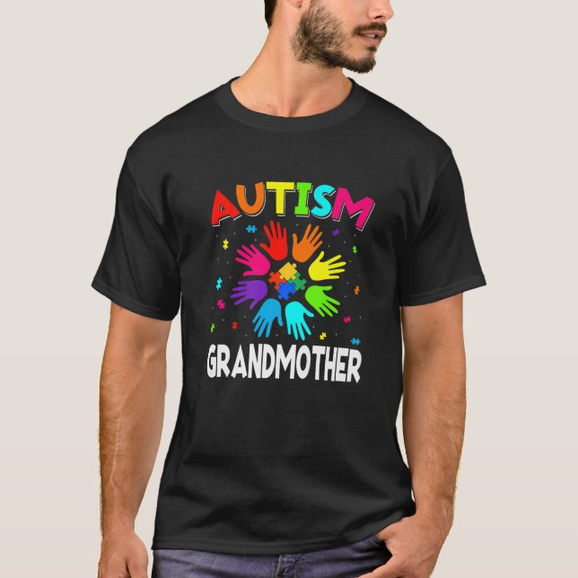 Camiseta Raise Hand Autism Awareness Grandmother Family Sup (Frente)