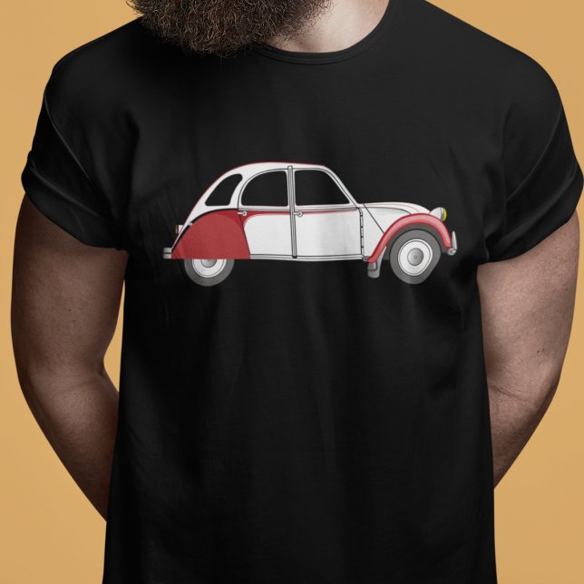 Camiseta Raiz Dolly do 2CV do Oldtimer (2CV Car Magnet in Black with a White Red Deux Chevaux Dolly Illustration)