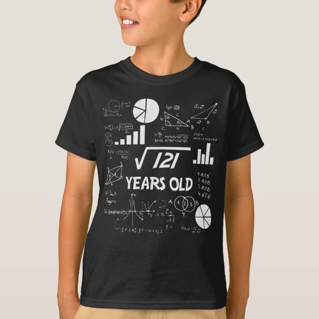 Camiseta Raiz quadrada 121 = 11 anos de idade - aniversário (Frente)