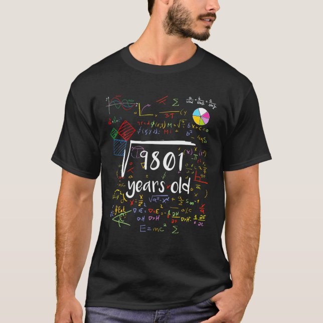 Camiseta Raiz Quadrada De 9801 99º Aniversário De 99 Anos (Frente)