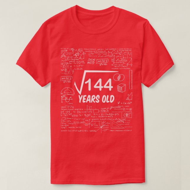 Camiseta Raiz Quadrada de Matemática de 14412º Aniversário  (Frente do Design)