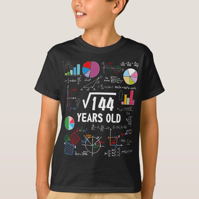 Camiseta Raiz Quadrada De Matemática De 144 12, 12 Anos (Frente)