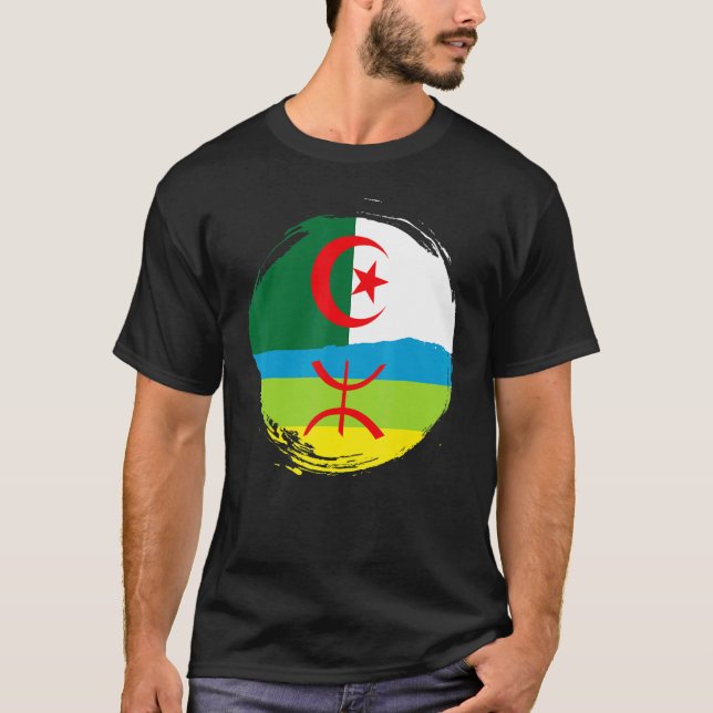 Camiseta Raízes Argelinas Metade do Sinalizador Amazigh Org (Frente)