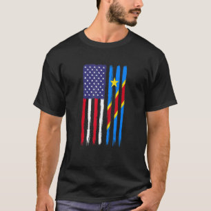 Camiseta Raízes Congolesas Metade da Bandeira Americana Pat