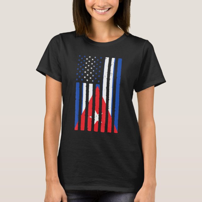 Camiseta Raízes Cubanas Americanas Bandeiras Herança Metade (Frente)